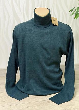 Гольф чоловічий зелений m l xl xxl теплий однотонний класичний базовий гольф вовна смарагдовий  водолазка светр туреччина