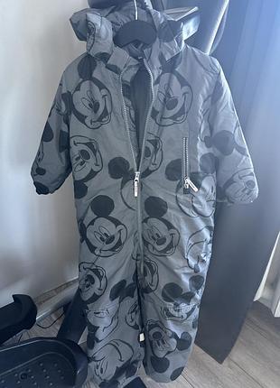 Зимовий комбінезон для хлопчика h&m сірий з міккі маусом, розмір 104 см