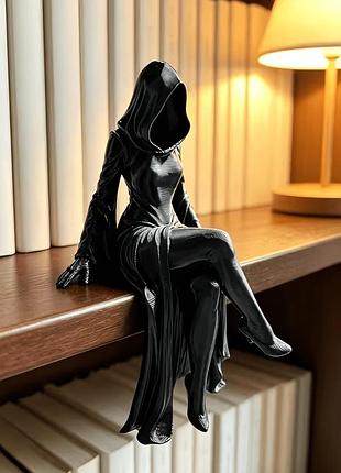 3d-печатная статуэтка богиня смерти на стол, готическая интерьерная фигурка жрица в капюшоне, черный пластик