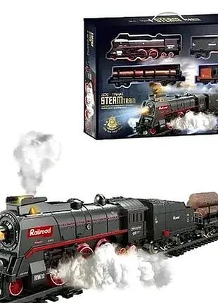 Железная дорога 601b аккумулятор 3.7v.,usb, длина пути 360+см., локомотив,вагон 3 шт,светло, звук,пара/дым в коробке ( 48*6*36 см)