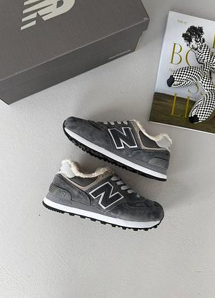 Зимові чоловічі кросівки new balance 574 winter fur grey нью беланс сірого кольору хутро