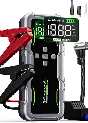 Пусковий стартер voltsurge 8000 а з компресором 160 psi, акумуляторний джамп-стартер 12 в, автоматичний насос для шин, lcd-дисплей, led-ліхтар