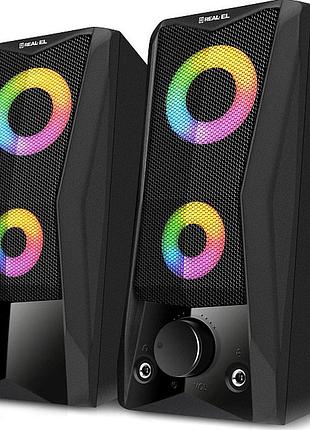 Мультимедийная акустическая система real-el s-107 2.0 6вт rgb 3.5 мм mini jack black