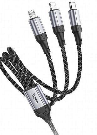 Дата кабель hoco x102 fresh 3in1 usb to lightning /microusb/type-c 2.4a (1m) black 2