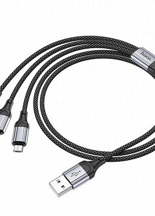 Дата кабель hoco x102 fresh 3in1 usb to lightning /microusb/type-c 2.4a (1m) black 5