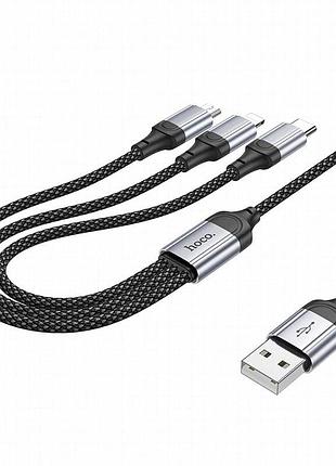 Дата кабель hoco x102 fresh 3in1 usb to lightning /microusb/type-c 2.4a (1m) black 7