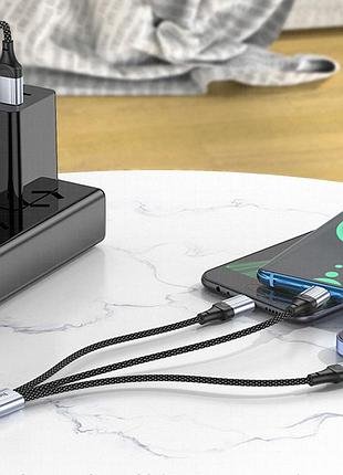 Дата кабель hoco x102 fresh 3in1 usb to lightning /microusb/type-c 2.4a (1m) black 8