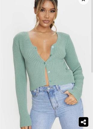 Жіночий джемпер prettylittlething в рубчик на гудзиках, розмір s, м'ятний