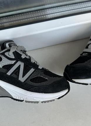 Кросівки дитячі new balance 990 v6 чорні, сірі, розмір 23.5, довжина устілки 14.7 см, замша та сітка оригінал нб преміальні