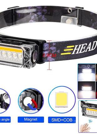 Фонарь налобный yy-19с ), motion sensor, li-ion аккум., зу type-c, магнит, box