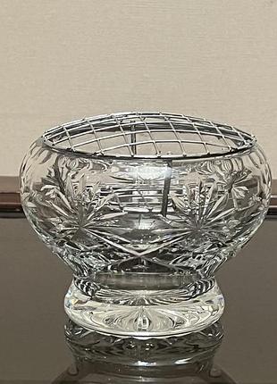 Роузбол , вінтажна кришталева ваза rose bowl для квітів, подвійна металева решітка
