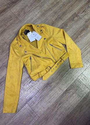 Куртка жіноча bershka косуха гірчична замшева