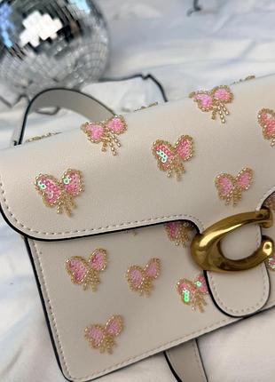 Сумка coach tabby 26 bow print shoulder bag white/pink 4