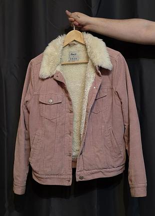 Куртка жіноча denim co. вельветова на шерпі, пудрово-рожева, uk 12 / eur 40