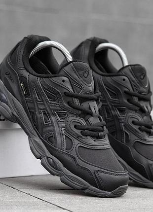 Мужские кроссовки asics gel nyc gore-tex черные прочные кожаные кроссы на осень асикс гель нюк гортекс