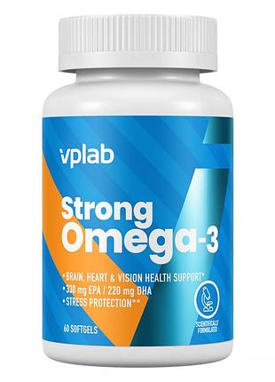 Омега 3 для сердца и мозга strong omega 3 60 капсул — поддержка сосудов и зрения, для мужчин и женщин