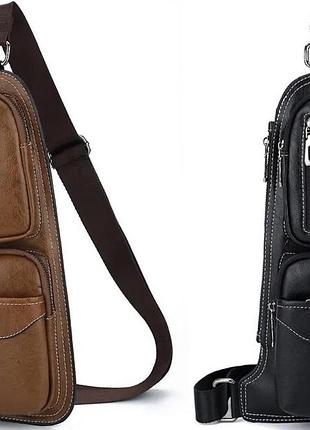 Сумка рюкзак через плечо мужская jeep bags 777 черная //коричневая 6198\6196 (200)