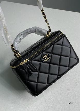Сумка шанел classic black lambskin pearl crush vanity bag