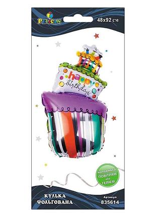 Кулька фольг. pelican, торт зі свічками happy birthday, 92см (1шт)