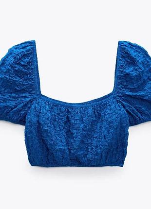 Топ с объемными рукавами zara синий укороченный топ зара блузка