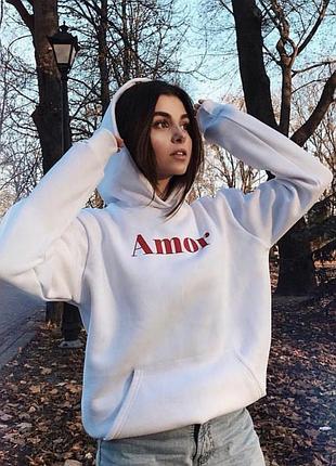 Белый женский худи с надписью - amor