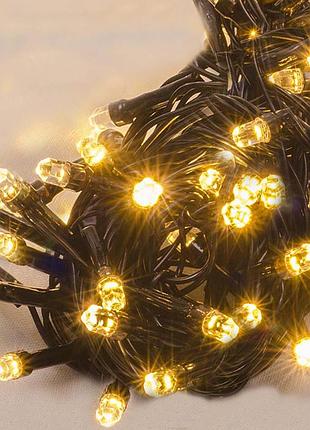 Рубін 8мм led, чорний провід 17м, теплий білий