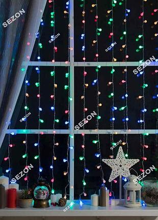Штора led "кульки 12мм", 3м.8м, черный провод, мульти rbg