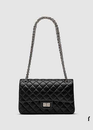 Сумка шанел 2.55 reissue double flap leather bag black/silver