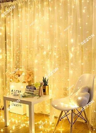 Штора led 5м,6м, прозрачная/провод,2мм, белый теплый (статический режим) ( )