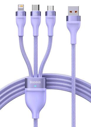 Кабель baseus flash series ⅱ one-for-three fast charging data cable usb to m+l+c. purple ( )