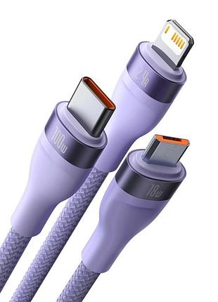 Кабель baseus flash series ⅱ one-for-three fast charging data cable usb to m+l+c. purple ( ) 3