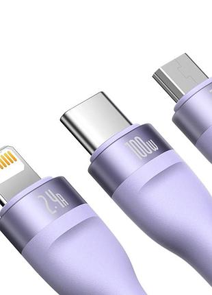 Кабель baseus flash series ⅱ one-for-three fast charging data cable usb to m+l+c. purple ( ) 4