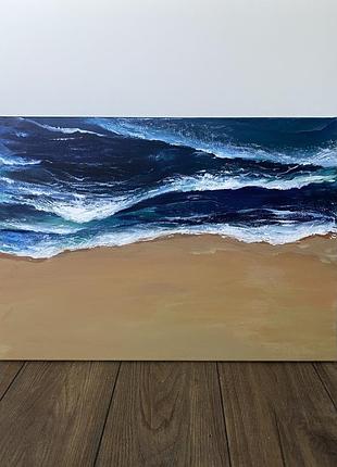 Картина с морем для отпечатка ножки ребенка 50×70 см | памятный подарок