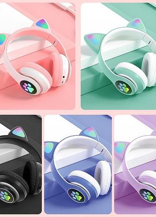 Детские наушники с подсветкой cat jst-28 bluetooth черный розовый и фиолетовый (60)(80) (100)