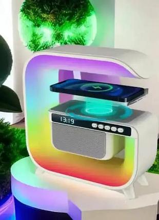 Колонка-ночник с функцией беспроводной зарядки, часами, bluetooth, usb, sd ( )