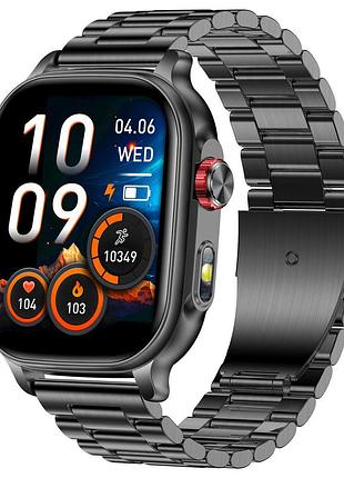 Чоловічий смартгодинник uwatch energy steel black 2 ремінці, з браслетом.