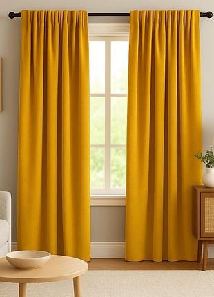 Комплект штор 2 шт 150х260 см, soft velvet штори, гардини, портьєри на шторній тасьмі жовта