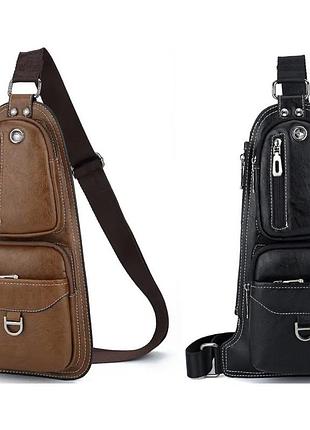 Сумка рюкзак через плече чоловіча jeep bags чорна\коричнева/)
