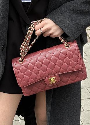 Сумка classic 2.55 medium шанел double flap in burgundy/gold