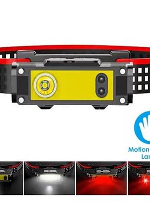 Ліхтар налобний хре+cob (white+red), motion sensor,, зп type-c
