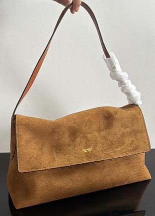 Сумка жіноча coach коричнева замшева