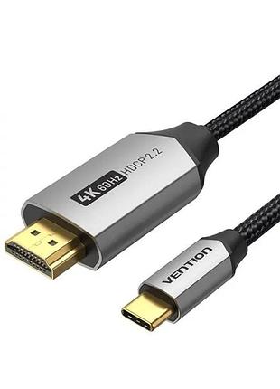 Кабель vention cotton braided usb-c to hdmi cable black aluminum alloy type (crbbf)