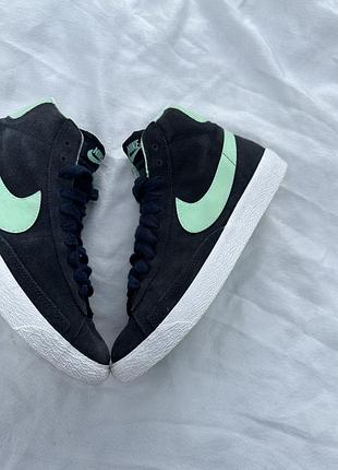 Кросівки nike blazer mid retro темно сині, бірюзові, розмір 38, довжина устілки 24 см, замша оригінал найк блейзер