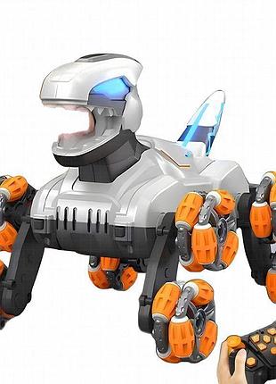 Детский восьмиколесный динозавр на радиоуправлении sht 2590 2.4g (with 2 remote) grey / orange