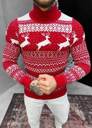 Новогодний свитер вязаный deer red/white вт4662
