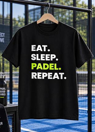 Черная футболка для падела eat sleep padel repeat с принтом, спортивная унисекс