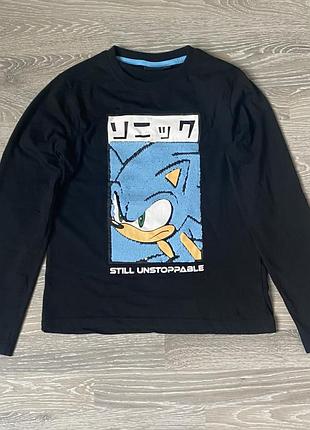 Чорний лонгслів / реглан sonic із паєтками-перевертнями (зріст 134-140 см)
