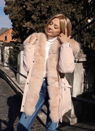 Парка жіноча fashionista зимова з хутром, рожева