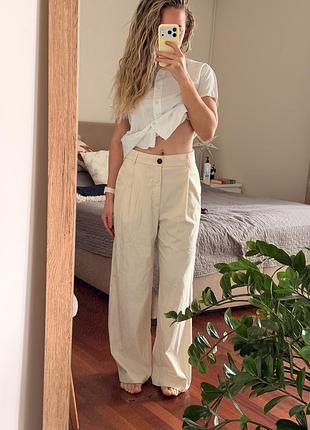 Широкі брюки zara wide leg молочні, розмір s, палацо