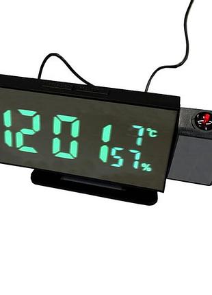 Годинник мережевий проєкційний, зелений, температура, usb ( )